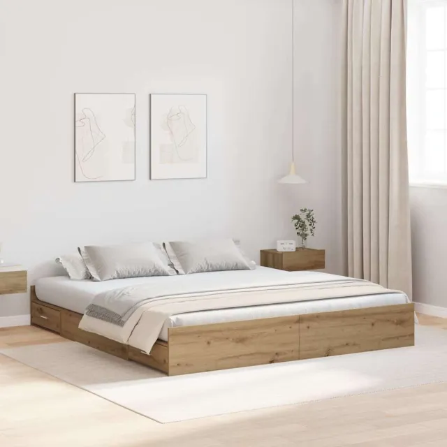 vidaXL Opbergbedframe met lade Artisan Eiken 200 x 200 cm Bewerkt hout Bruin