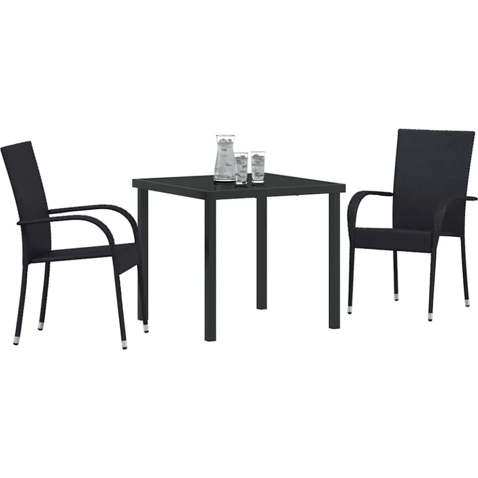 vidaXL Tuin eettafelset 3 st Zwart Gepoedercoat staal