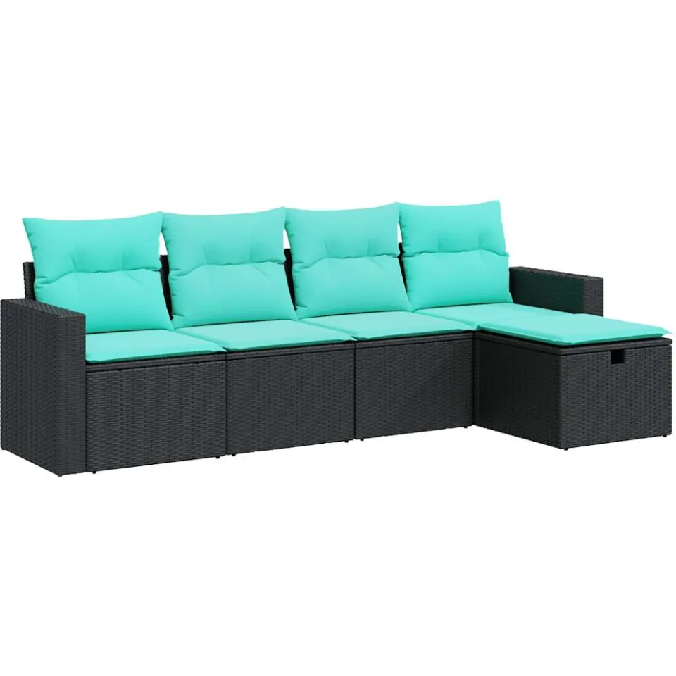 vidaXL 5-delige Loungeset met kussens poly rattan zwart, foto 3