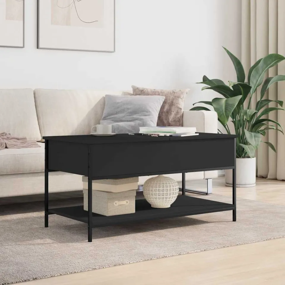 vidaXL Salontafel 100x50x50 cm bewerkt hout en metaal zwart, foto 3