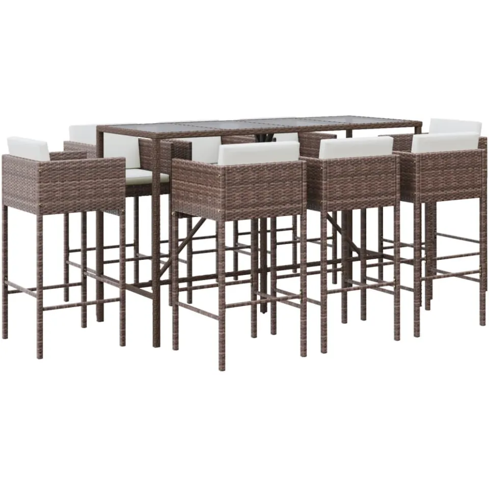 vidaXL 9-delige Tuinbarset met kussens poly rattan bruin, foto 3