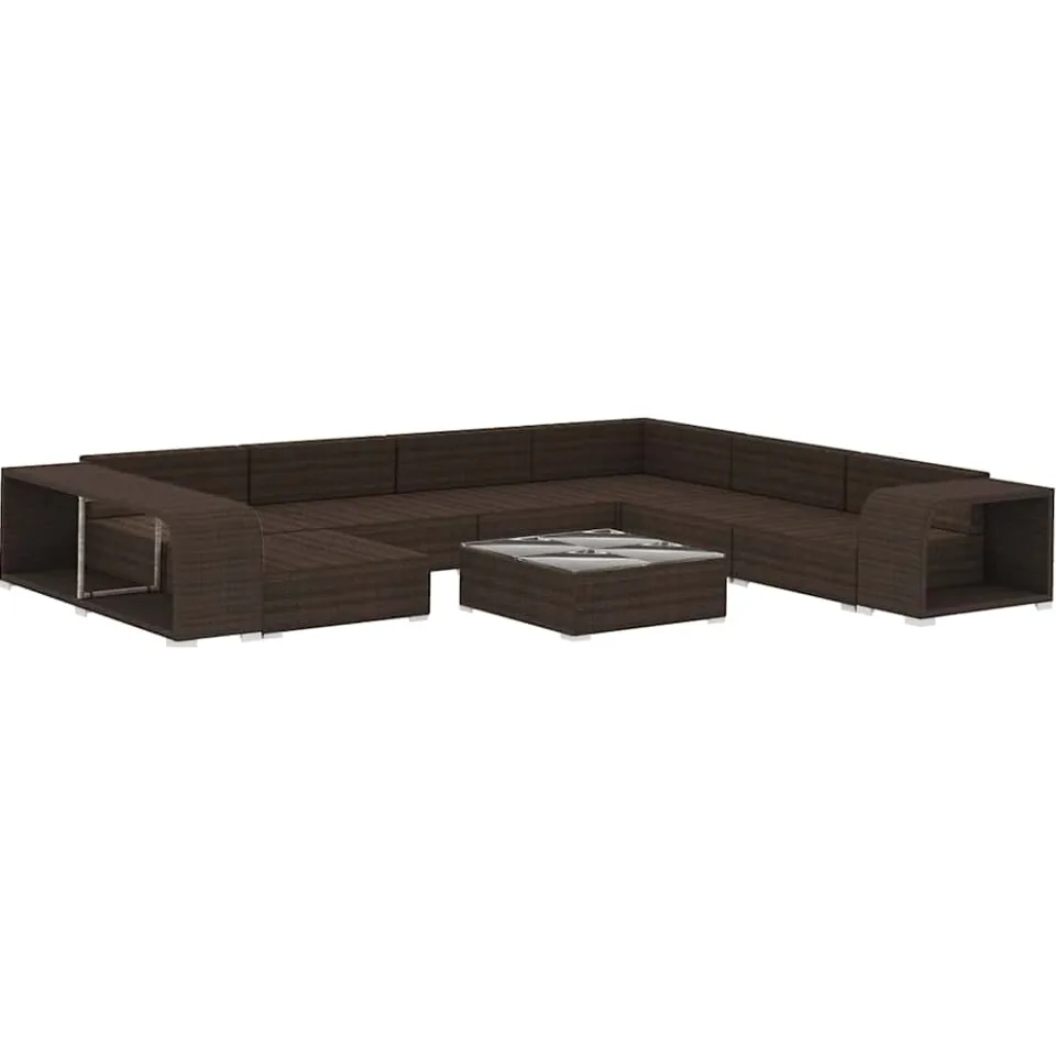 vidaXL 10-delige Loungeset met kussens poly rattan bruin, foto 3