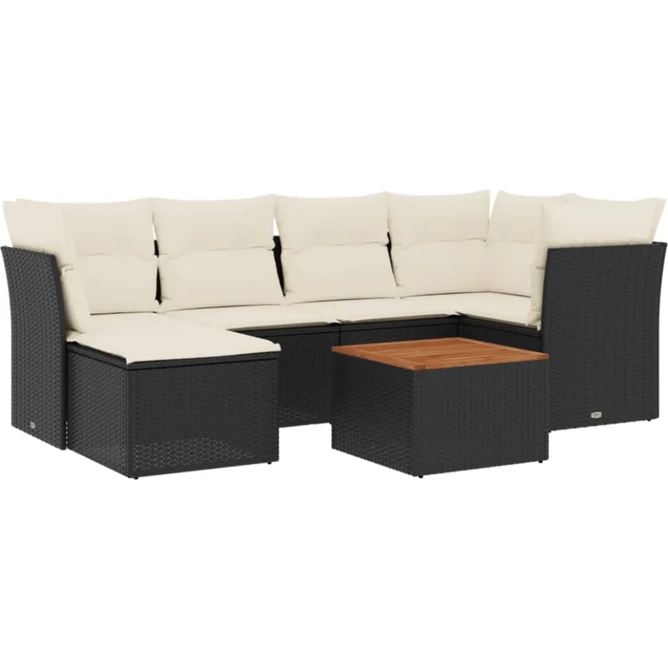 vidaXL 7-delige Loungeset met kussens poly rattan zwart, foto 3