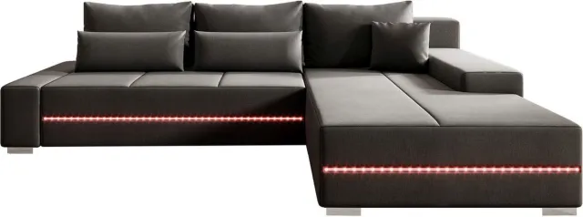 Juskys Gestoffeerde Hoekbank Davos - 260 x 72 x 180 cm - Donkergrijs - Incl. LED & Opbergruimte