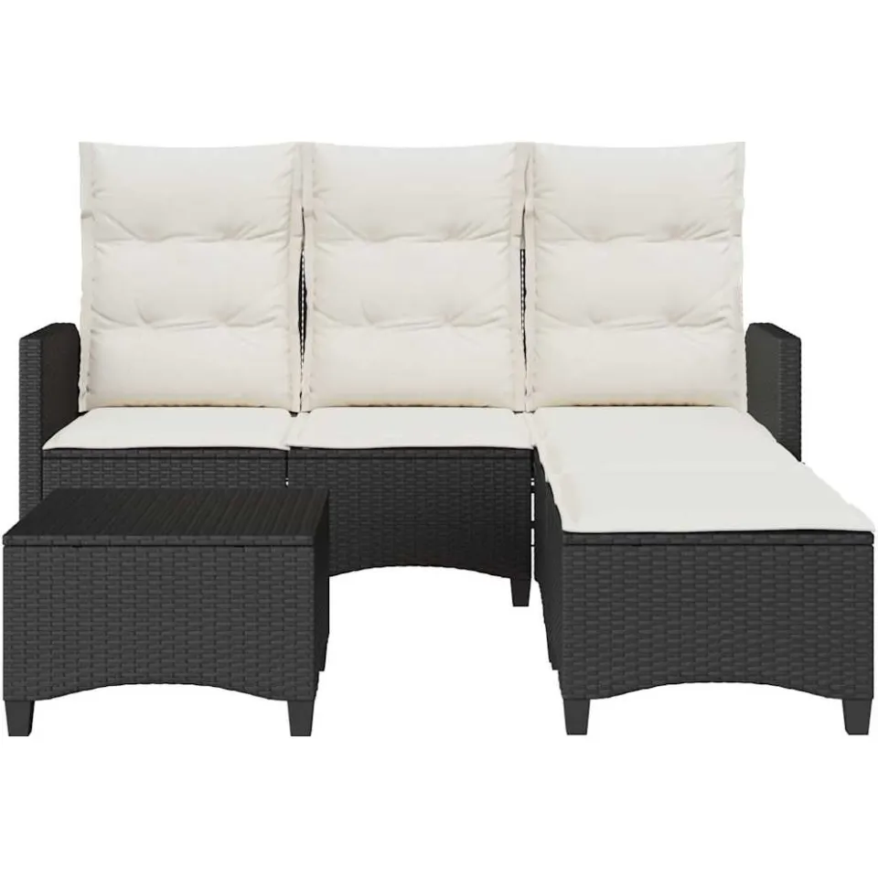 vidaXL 3-delige Tuinbankstel met kussens L-vormig poly rattan zwart, foto 4