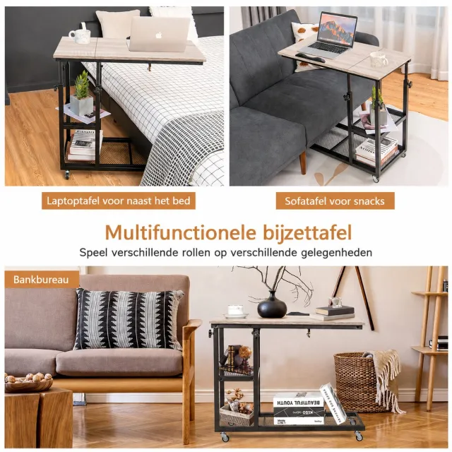 GranMaison Laptoptafel op Wielen - Bedtafeltje - Bijzettafel - Natuur