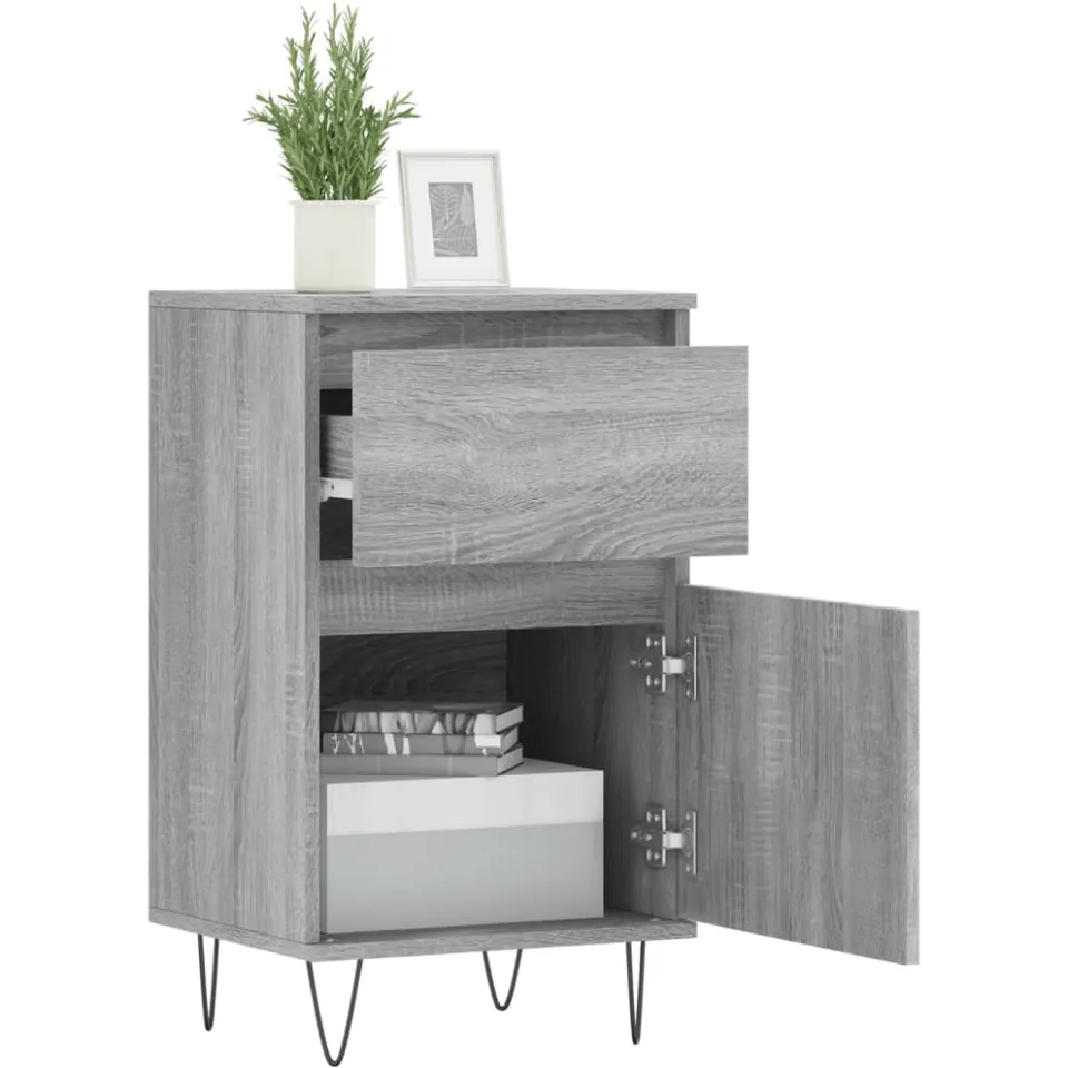 vidaXL Dressoirs 2 st 40x35x70 cm bewerkt hout grijs sonoma, foto 4