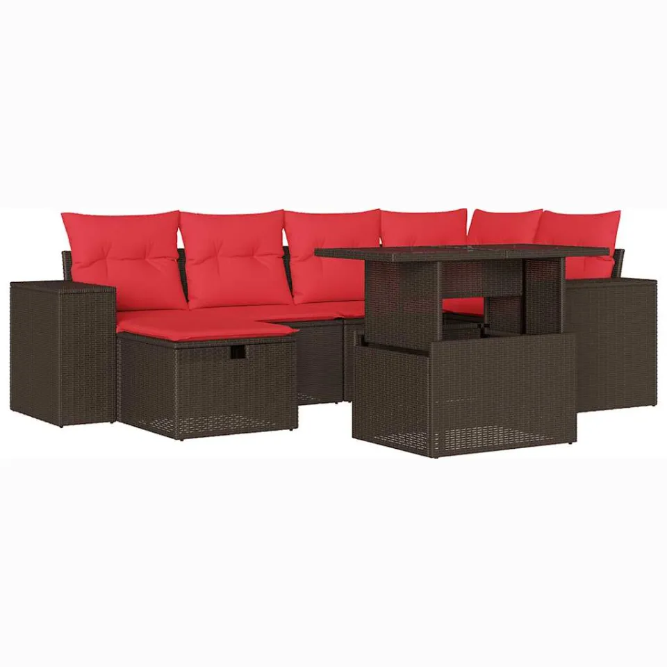 vidaXL 7-delige tuinbankset met kussens, bruin polyrotan, foto 3