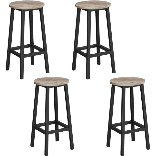 Vasagle Barkruk - Set van 2 - Metalen Frame - Met Voetsteun - Voor Keuken en Eetkamer Greige gemêleerd-zwart