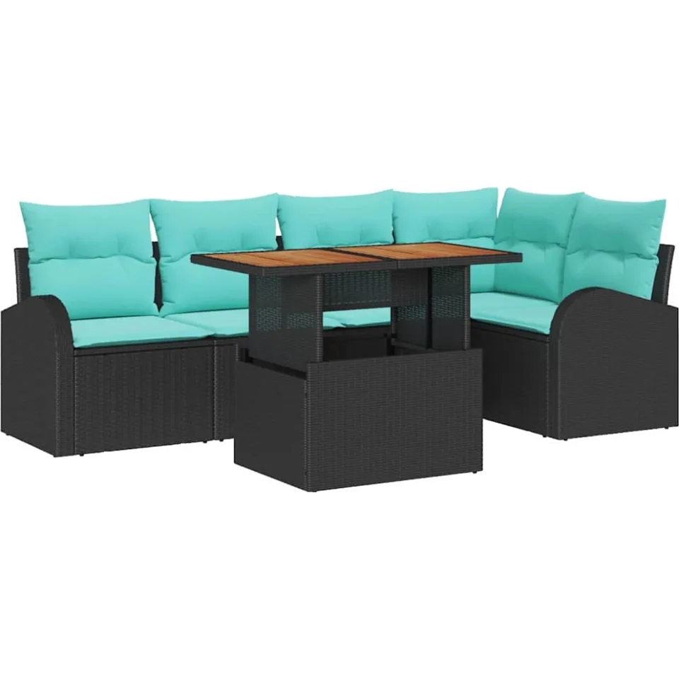 vidaXL Tuin Sofa Set 6 st Zwart Poly riet
