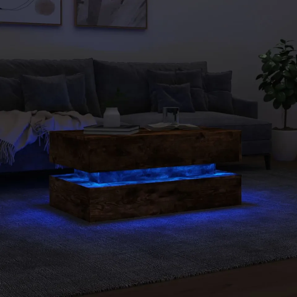 vidaXL Salontafel met LED-verlichting 90x50x40 cm gerookt eikenkleurig, foto 4