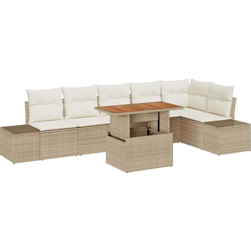 vidaXL Tuin Sofa Set 7 st Beige Poly riet
