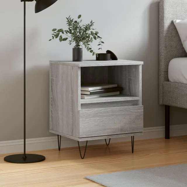 vidaXL Nachtkastje 40x35x50 cm bewerkt hout grijs sonoma eikenkleurig, foto 2