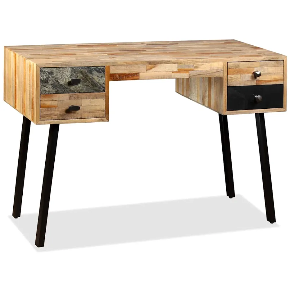 vidaXL Schrijftafel 110x50x76 cm massief gerecycled teakhout meerkleurig, foto 2