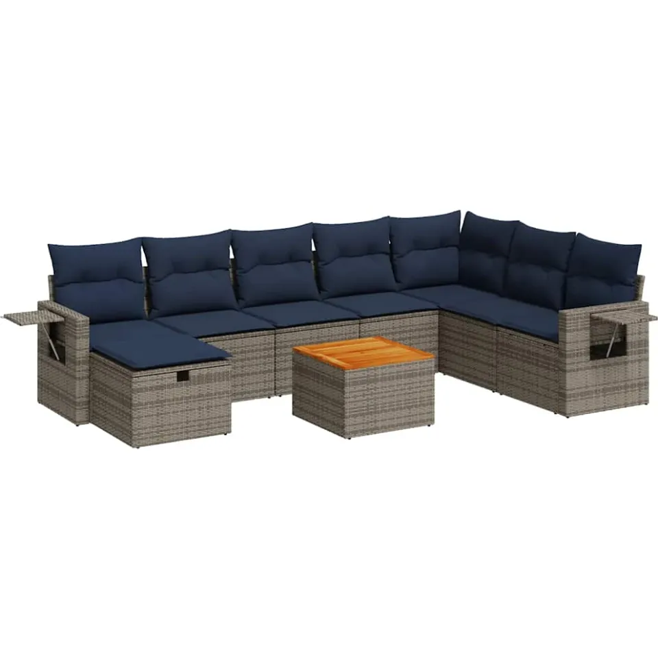 vidaXL 9-delige Loungeset met kussens poly rattan grijs, foto 3