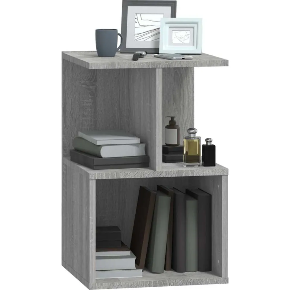 vidaXL Nachtkastjes 2 st 35x35x55 cm bewerkt hout grijs sonoma eiken, foto 2
