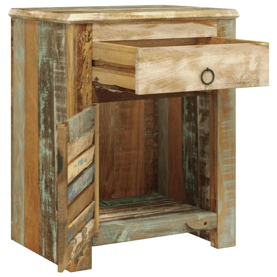 vidaXL Bijzettafel met 1 lade en 1 deurtje gerecycled hout bruin, foto 3