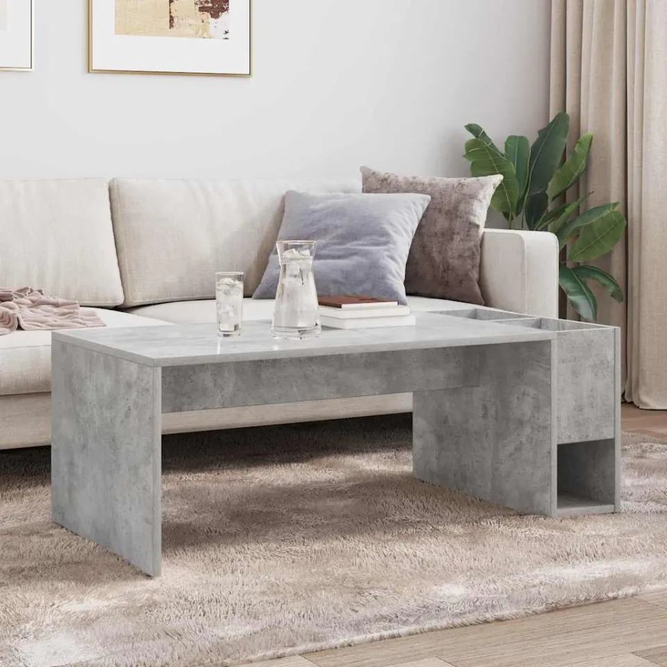 vidaXL Salontafel Beton Grijs 101,5 x 50 x 37 cm Bewerkt hout, foto 3