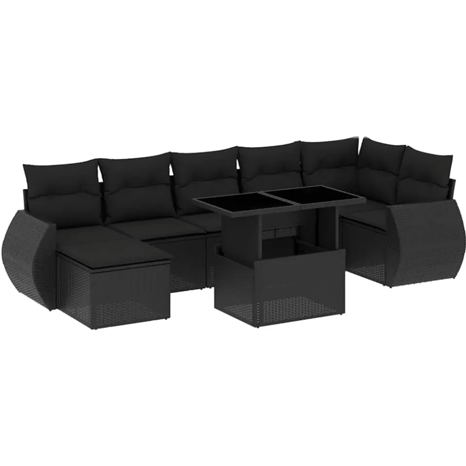 vidaXL 8-delige Loungeset met kussens poly rattan zwart