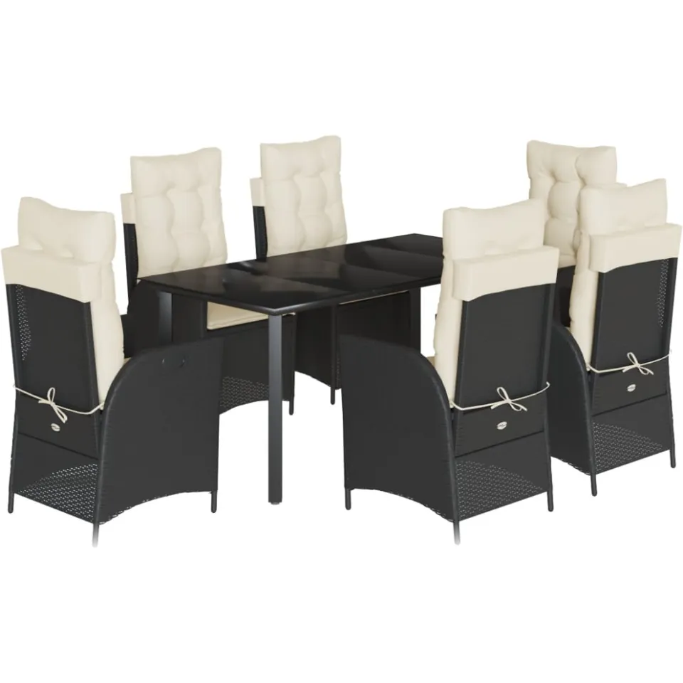 vidaXL 7-delige Tuinset met kussens poly rattan zwart, foto 3