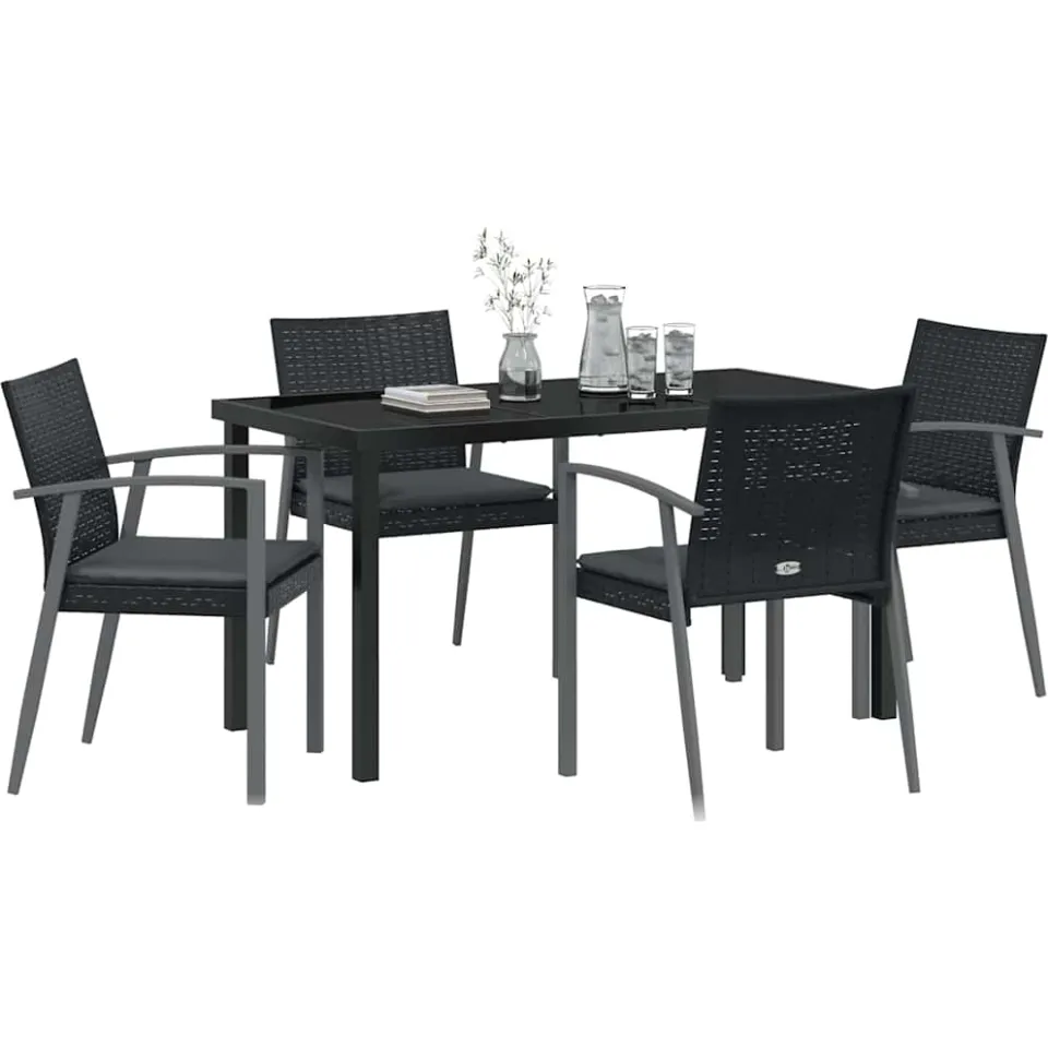 vidaXL Tuin eettafelset 5 st Zwart en Grijs PE Rattan, foto 2