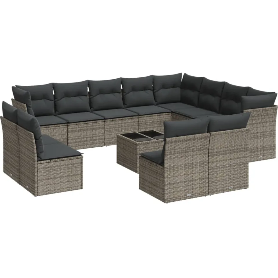 vidaXL 13-delige Loungeset met kussens poly rattan grijs, foto 4