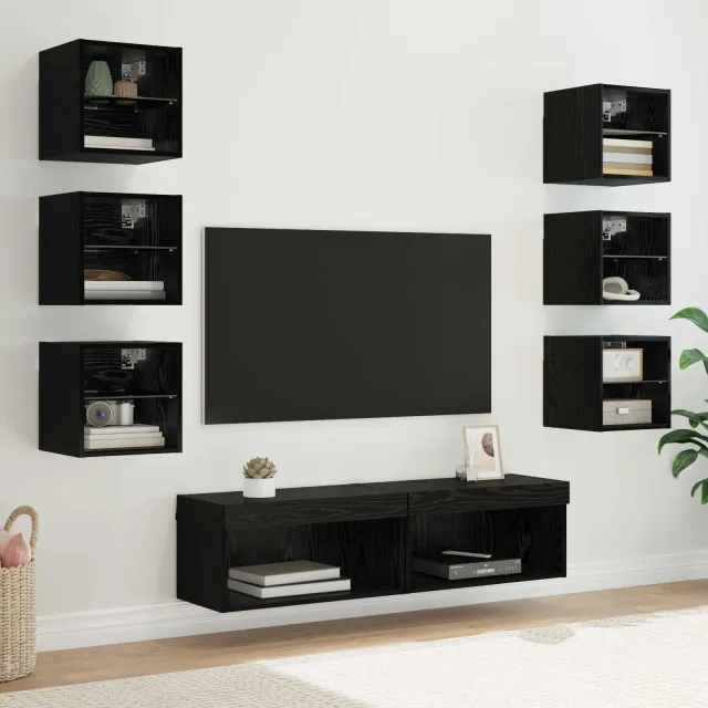 vidaXL TV-kast 8 st 60 x 30 x 30 cm Zwart Eiken Glas, foto 2