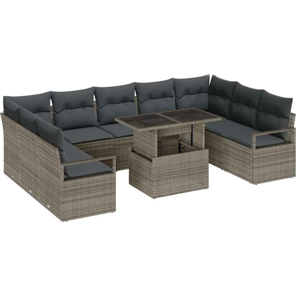 vidaXL Tuin Sofa Set 10 st Grijs Poly riet
