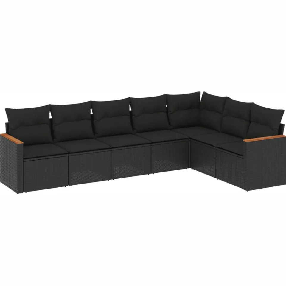 vidaXL 7-delige Loungeset met kussens poly rattan zwart, foto 3