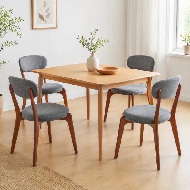 OKWISH Eetkamerstoel - Set Van 4 - Gewatteerde Zitting - Stof - Grijs Gray