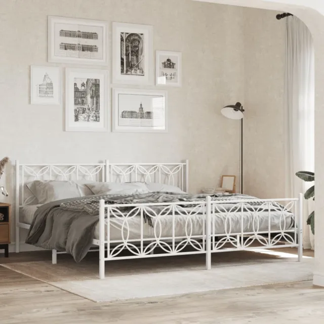 vidaXL Bedframe met hoofd- en voeteneinde metaal wit 193x203 cm