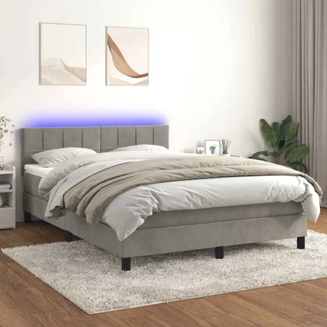 vidaXL Boxspring met matras en LED fluweel lichtgrijs 140x200 cm grijs