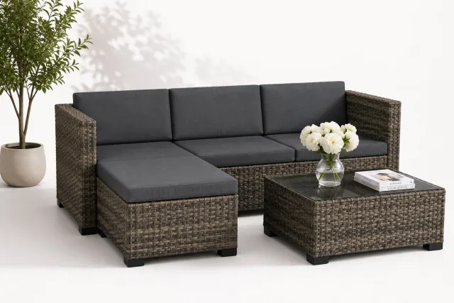 Jurrys Loungeset - Tuinmeubels - Hoekbank - Tuinset - 5 Delig - Comfortabel - Weerbestendig - Inc Kussens - Donkergrijs - 188x120x61cm