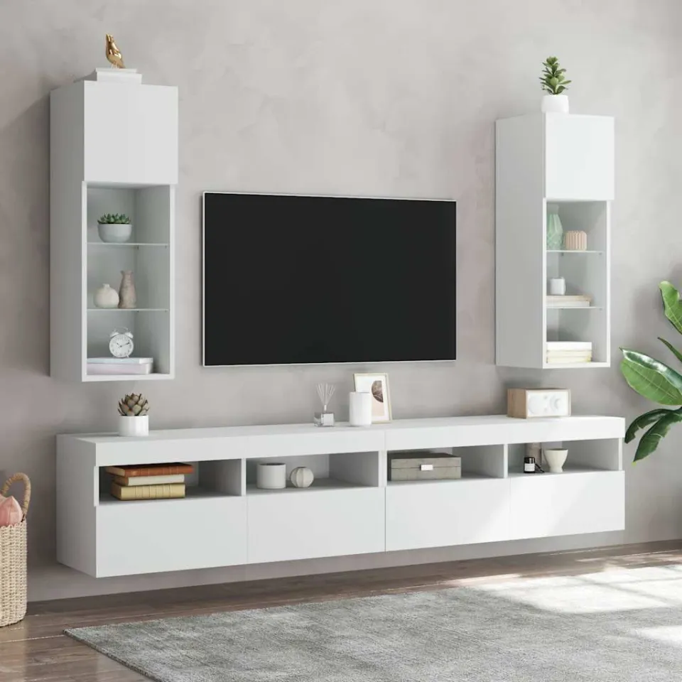 vidaXL Tv-meubels met LED-verlichting 2 st 30,5x30x90 cm wit, foto 2