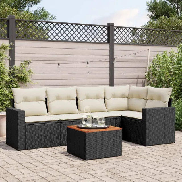 vidaXL 6-delige Loungeset met kussens poly rattan zwart, foto 2