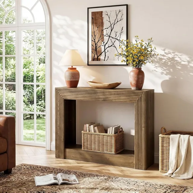 Tribesigns Consoletafel - Sidetable - Console - Haltafel - MDF - Bruin - Industrieel - 105 x 30 x 80 cm - Console Tafel voor Hal, Woonkamer, Entree