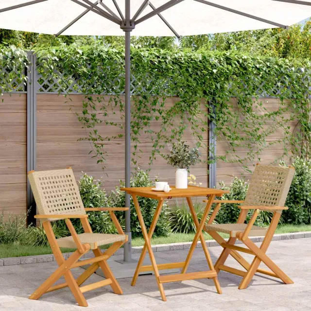 vidaXL 3-delige Bistroset poly rattan en massief hout beige