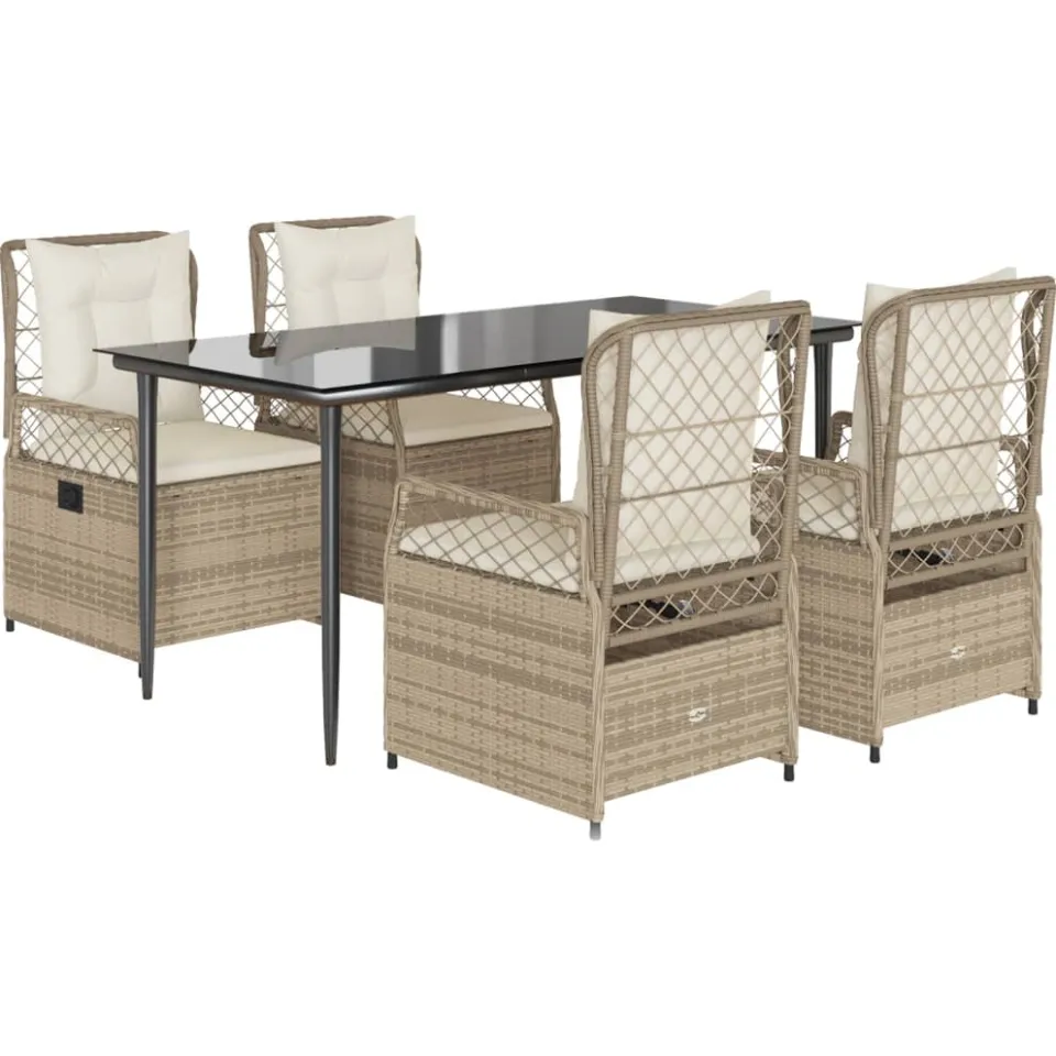 vidaXL 5-delige Tuinset met kussens poly rattan beige, foto 3