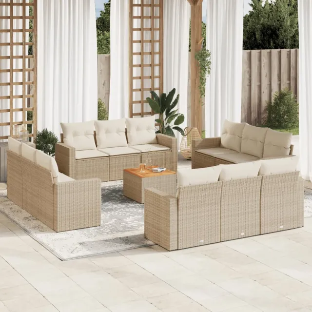 vidaXL 13-delige Loungeset met kussens poly rattan beige, foto 2
