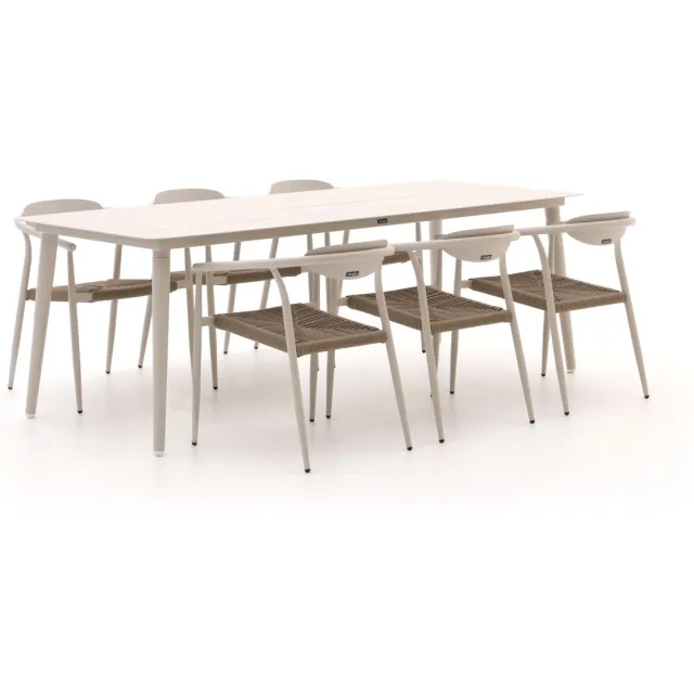 Manifesto Furniture Manifesto Cavone/Sora 220cm dining tuinset 7-delig stapelbaar Taupe