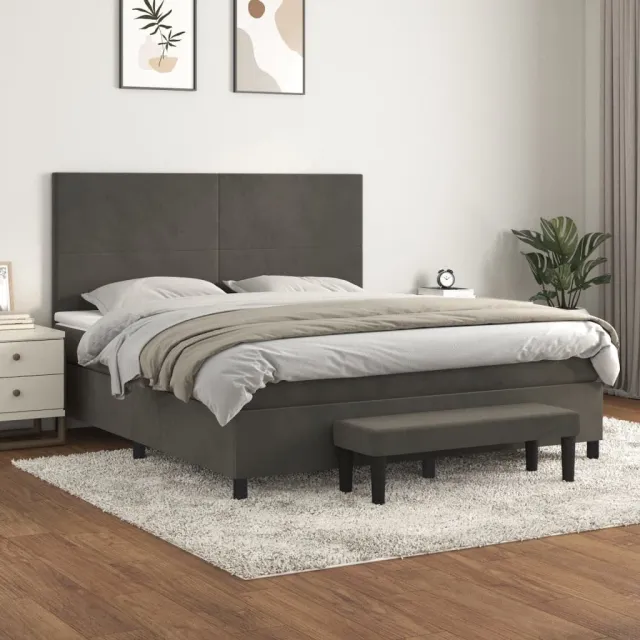 vidaXL Boxspring met matras fluweel donkergrijs 180x200 cm grijs