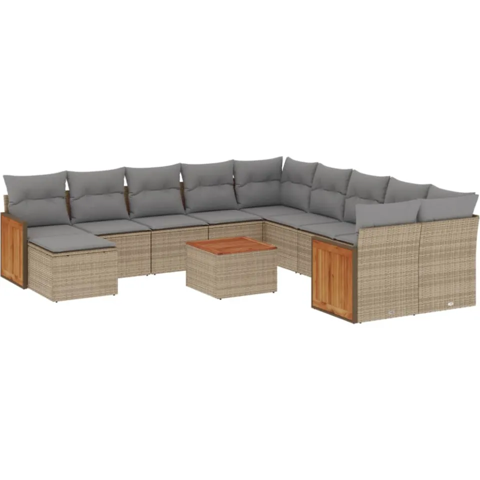 vidaXL 12-delige Loungeset met kussens poly rattan beige, foto 3