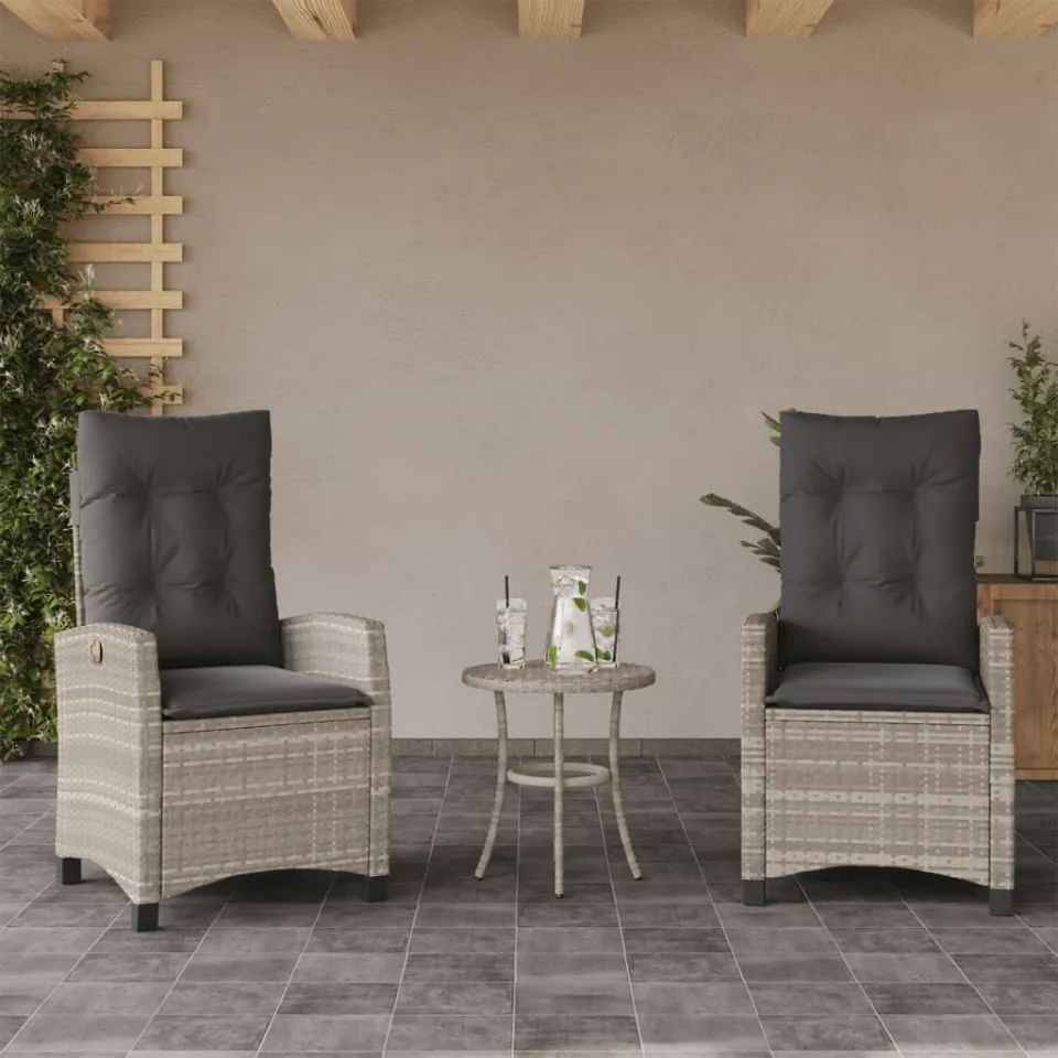 vidaXL 3-delige Bistroset met kussens poly rattan lichtgrijs grijs, foto 2
