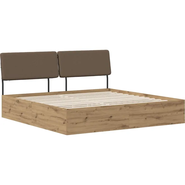 vidaXL Tweepersoonsbed met hoofdbord Artisan eiken en taupe Bruin