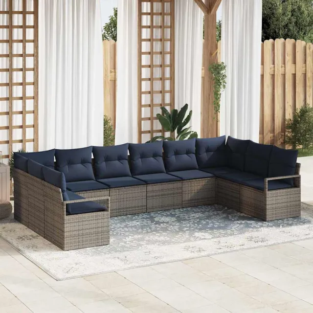 vidaXL Bankstel 10 st Grijs poly rattan, foto 2
