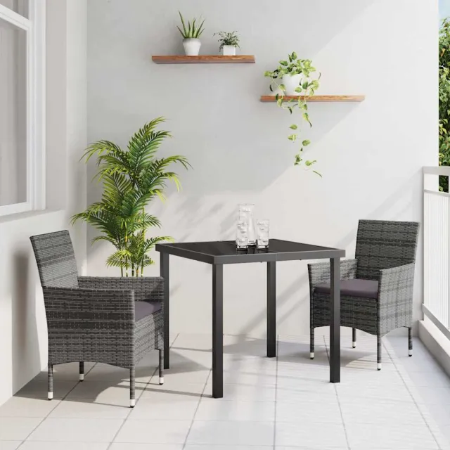 vidaXL Tuin eettafelset 3 st Grijs poly rattan, foto 2