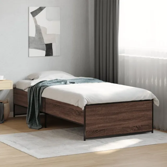 vidaXL Bedframe bewerkt hout en metaal bruin eikenkleurig 75x190 cm