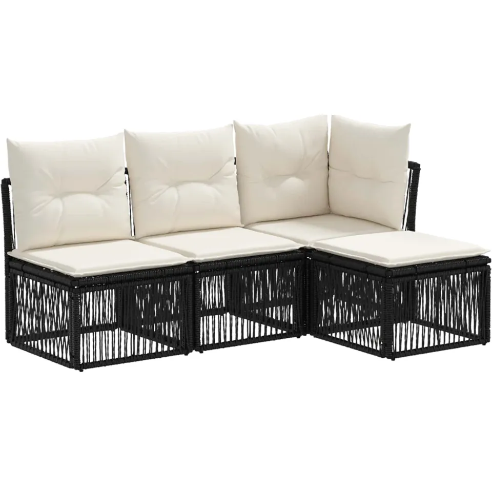 vidaXL Tuinbankenset 4 st 4-zits Zwart poly rattan