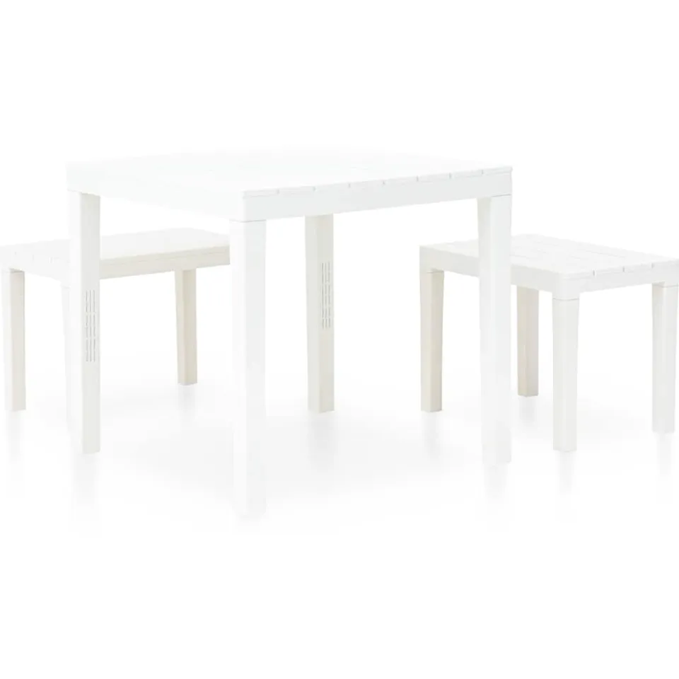 vidaXL Tuintafel met 2 banken kunststof wit