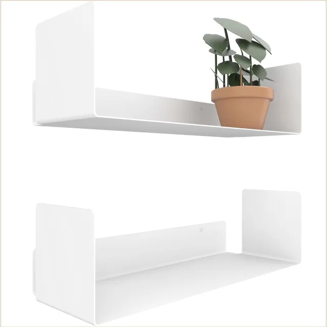 UNITURE Wandplank 2x 40cm | Wandrek Zwevend Wit | Boekenplank Metaal | Boekenrek Inclusief Bevestigingsmateriaal | Plank voor CDs, Boeken & Fotos | Modern Wandplanken